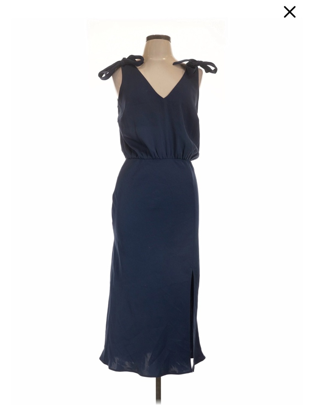 Navy Tie-Shoulder V-Neck Midi Dress